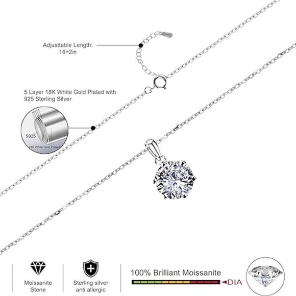 Moissanite Pendant Necklace, 18k White gold over SS 1ct wt GRA certified​ - Picture 5 of 5